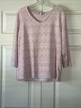 Women's Pink Geometric Scoop Neck Tunic
